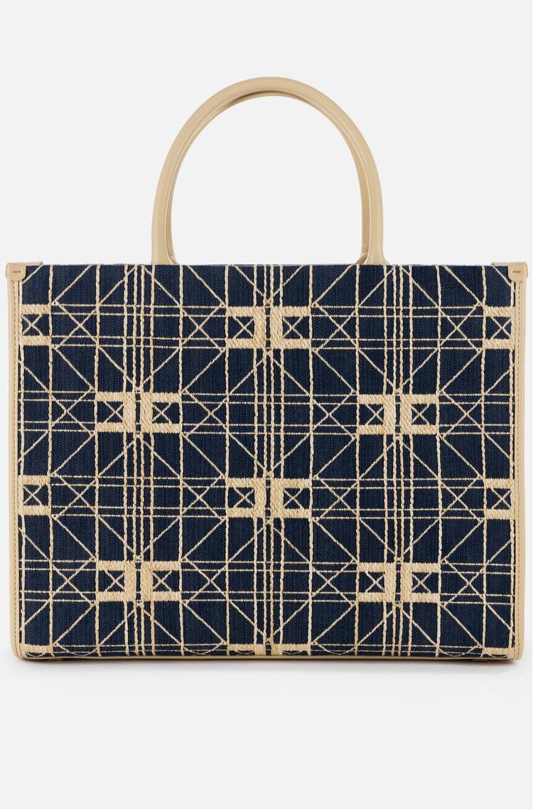 ELISABETTA FRANCHI Večja shopper torba iz žakarske tkanine Modra - Dark Blue/Beige 