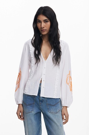 Bluza z napihnjenimi rokavi in vezeninami