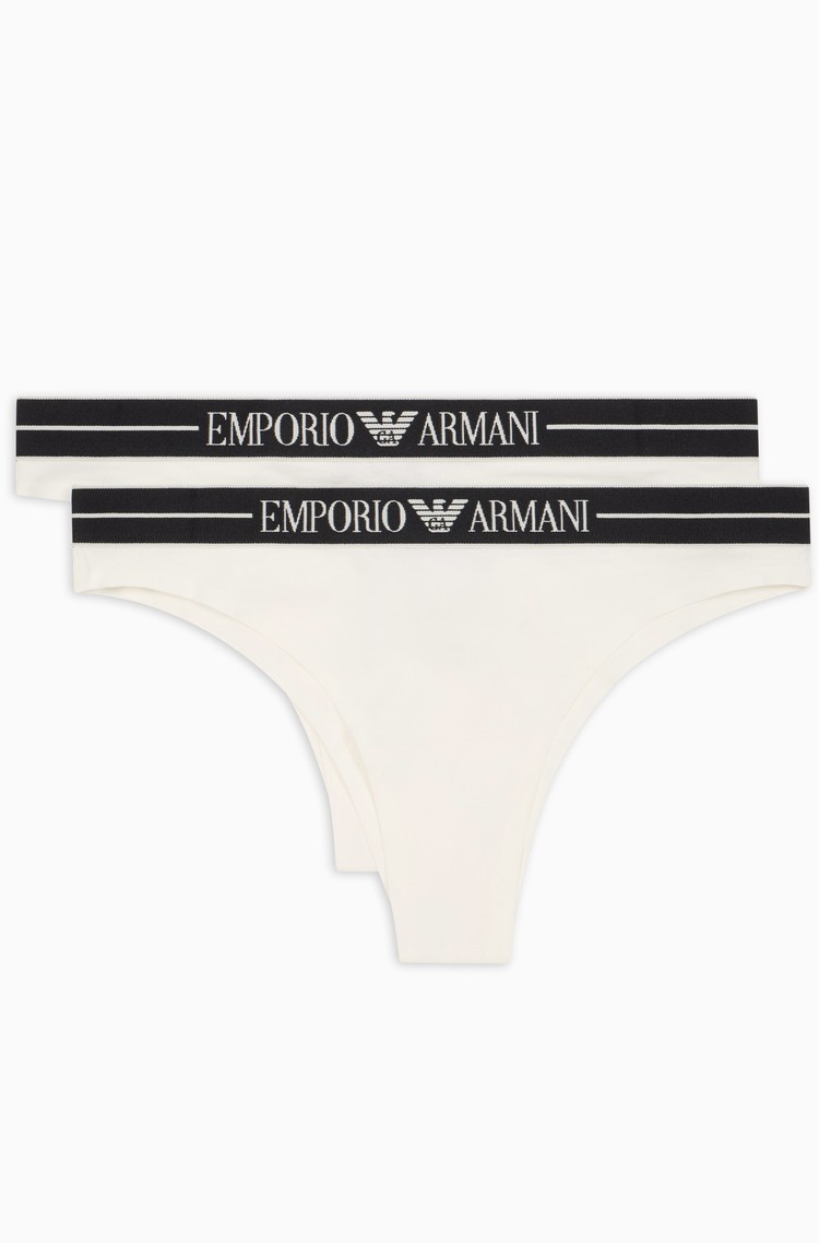 EMPORIO ARMANI Paket 2 brazilk iz organskega bombaža z logo pasom Bela - White 