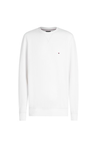 TOMMY HILFIGER Pulover iz bombažne mešanice s flisirano notranjostjo Bela - White 5