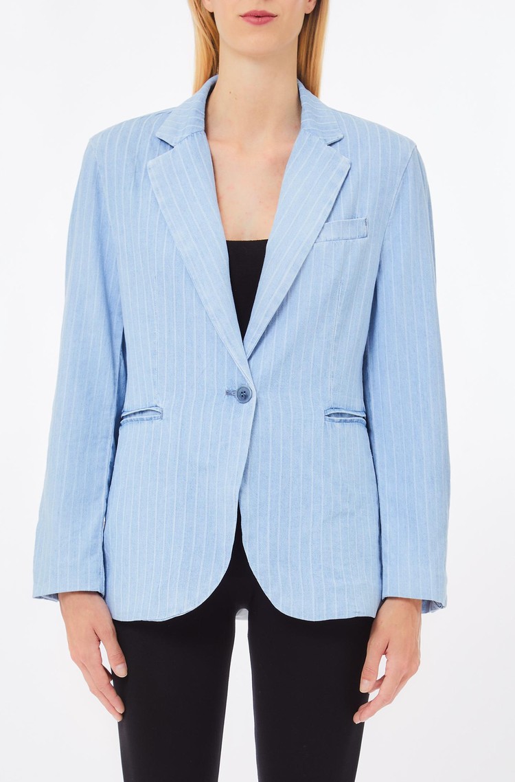 LIU JO Črtast denim suknjič z enorednim zapenjanjem Modra - Blue 