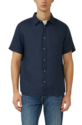 Regular fit short sleeved lightweight linen shirt