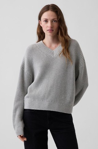 Ženski oversized fit pleten bombažen pulover