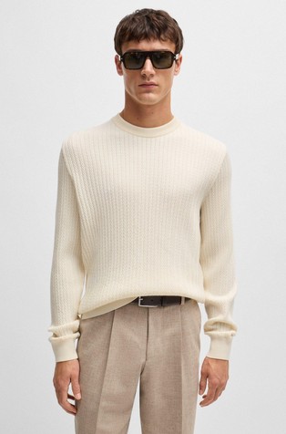 Wool-blend knitted sweater with herringbone structure