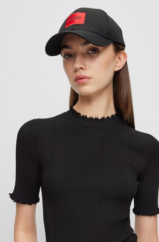 HUGO BOSS Mock-neck sweater with short sleeves and ribbed structure Black 3