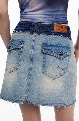 DESIGUAL Denim krilo z navideznim dvojnim pasom Modra - Blue 5
