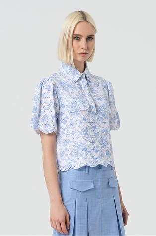 FRACOMINA Blouse made in San Gallo lace with flowery pattern White / Blue 3