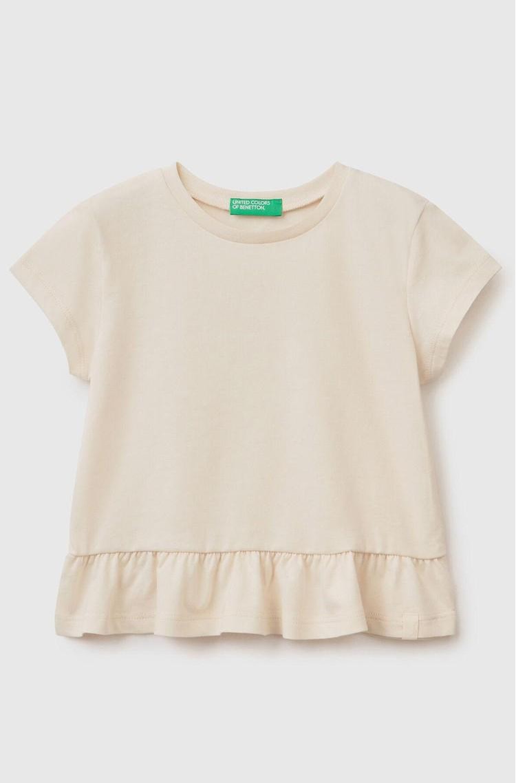 BENETTON Majica z naborkom Bež - Creamy White 