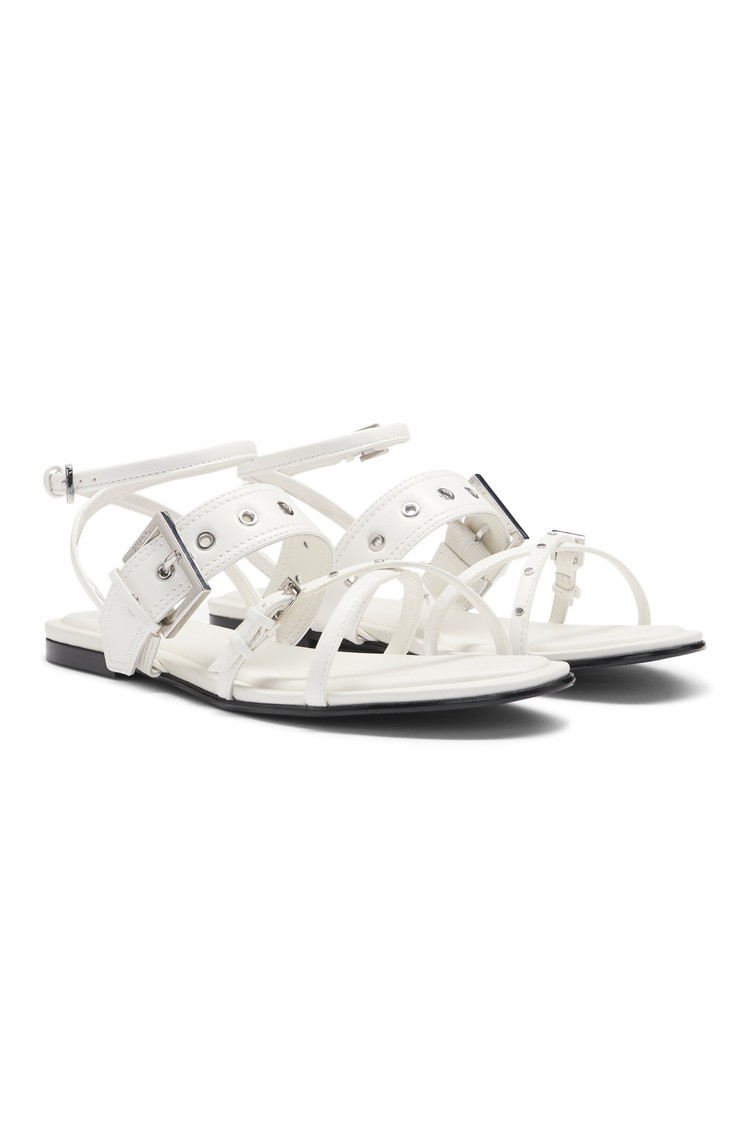 HUGO BOSS Leather sandals with metallic eyelets and studs Natural 