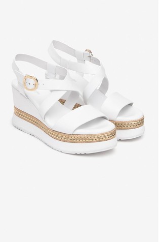 NEROGIARDINI Usnjeni sandali s polno peto Bela - White 2
