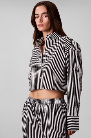 Cotton Poplin Striped Cropped Pyjama Shirt