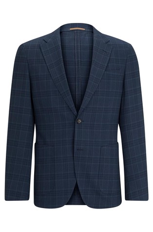 HUGO BOSS Slim-fit jacket in a checked wool blend Blue 6