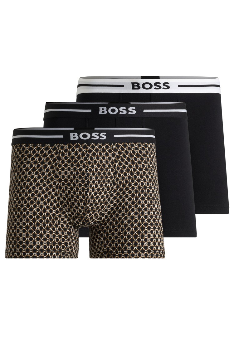 HUGO BOSS Paket 3 bombažnih boksaric z logo pasom Večbarvna - Black / Multi 