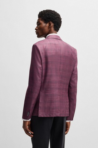HUGO BOSS Slim-fit blazer in checked virgin wool blend Purple 2