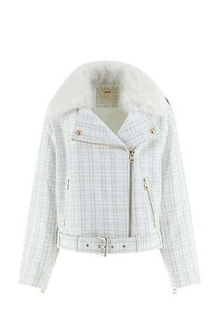 Jakna iz tvida z umetnim krznom