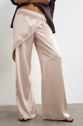 TSELIN wide satin trousers with lace layer