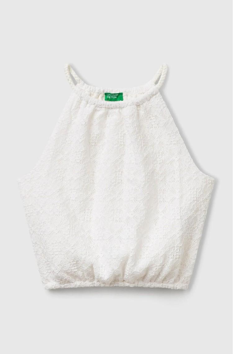 BENETTON Čipkast top Bela - Creamy White 