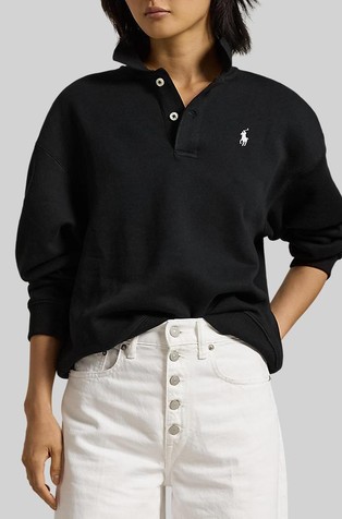 Polo pulover iz bombažne mešanice s flisirano notranjostjo