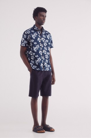 SPRINGFIELD Printed short sleeve cotton-linen shirt Blue 4