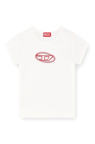 DIESEL Majica z izrezanim logotipom Bela - White / Red 4