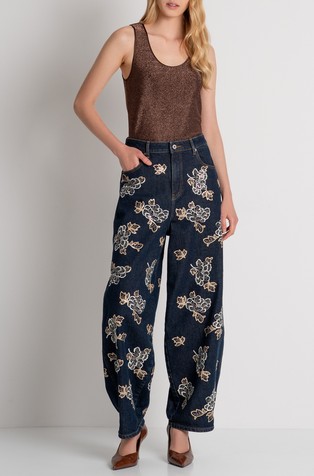 Jeans balloon fit made in denim with sequined embroidery