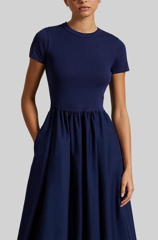 RALPH LAUREN Bombažna obleka s kratkimi rokavi Modra - Newport Navy 4