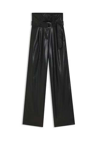 Straight-leg trousers in faux leather with belt