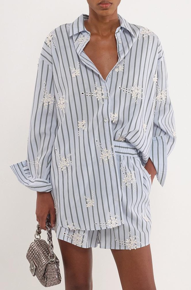 MARELLA Selected By Chloé Lecareux oversized poplin shirt with embroideries Light Blue 