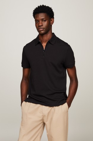 Slim fit bombažna polo majica z zadrgo