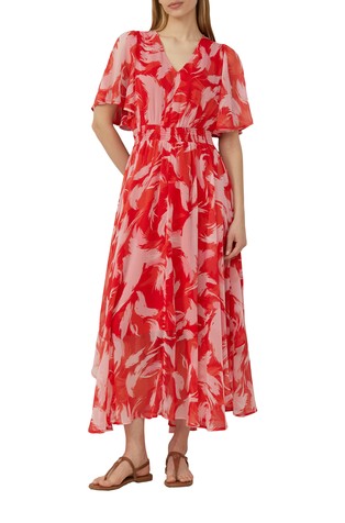 S.OLIVER Chiffon maxi dress with a smocked waist Red 3