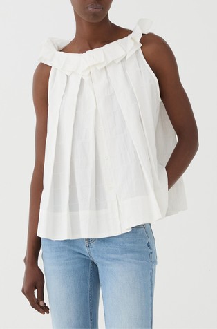 Cotton top with pleats and ruffles