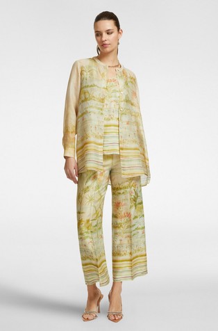 ELENA MIRO Satin trousers with pattern Landscape Print 4