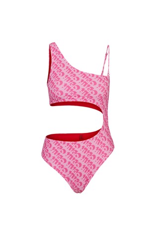 Logo-print swimsuit with cut-out detail