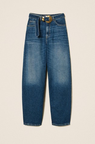 Wide jeans with belt and maxi buckle