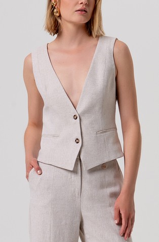 Slim fit telovnik iz lanene mešanice