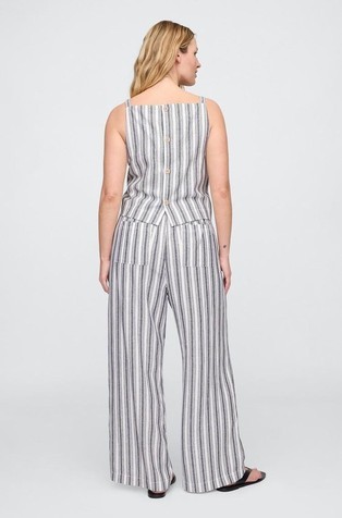 GAP Mid Rise Linen-Blend Pull-On Wide-Leg Pants Blue White Stripe 6