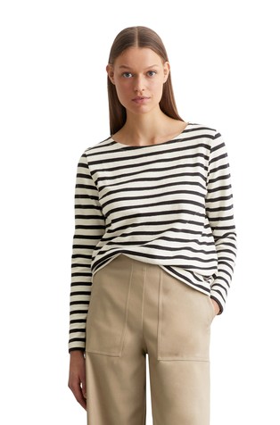 Relaxed fit črtasta majica z dolgimi rokavi iz bombažnega jerseya