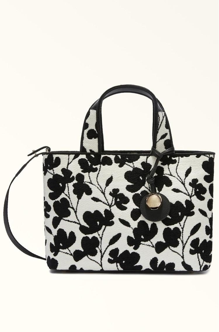 FURLA Small Tote Bag in Chenille Toni Marshmallow/Black 