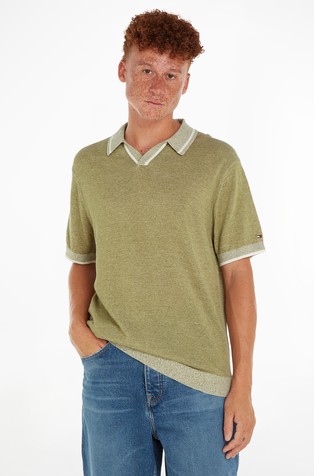 Relaxed fit pletena polo majica s kontrastnimi obrobami