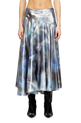 Kovinsko svetleče midi krilo z zamegljenim cvetličnim vzorcem