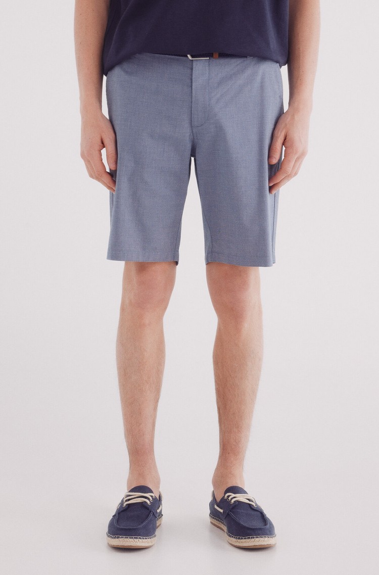 SPRINGFIELD Comfort fit bermuda hlače iz strukturirane bombažne tkanine Modra - Blue 