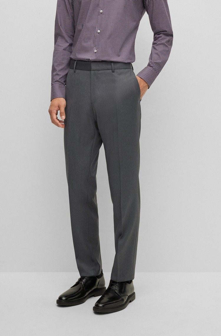 HUGO BOSS Slim fit hlače iz deviške volne Siva - Dark Grey 