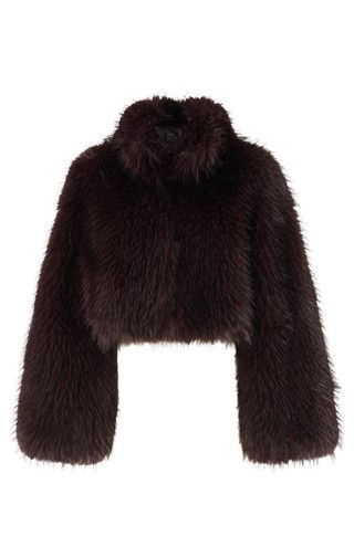 Faux fur cropped jacket with high neck