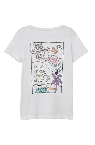 S.OLIVER Loose fit bombažna majica s potiskom spredaj in zadaj Bela - White 2