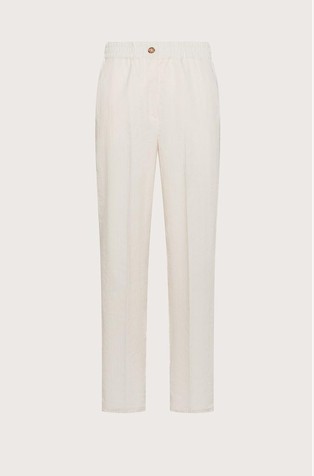 Regular fit cotton and linen blend trousers