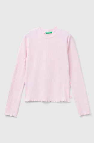 Slim fit rebrasta bombažna majica z dolgimi rokavi