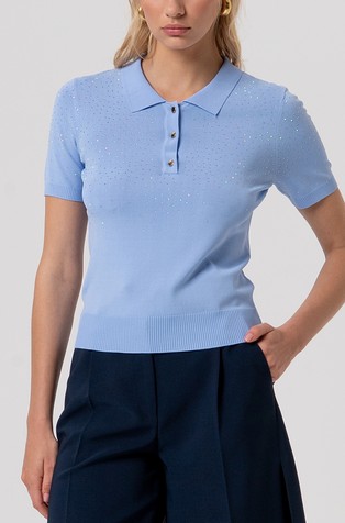 Embellished polo sweater