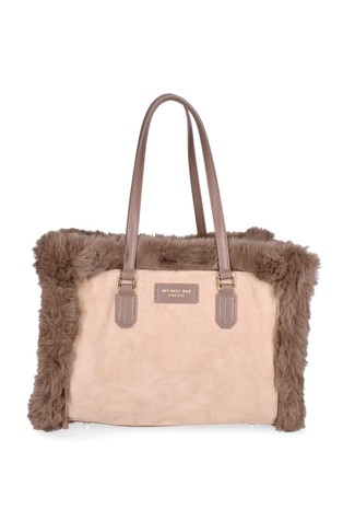 Obojestranska torba iz semiša in umetnega krzna