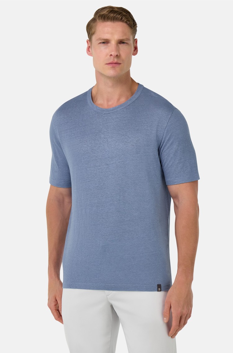 BOGGI MILANO T-Shirt in Stretch Linen Jersey Indigo 