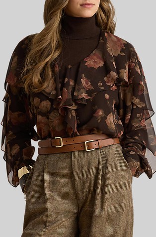 Floral Ruffle-trim Chiffon Blouse